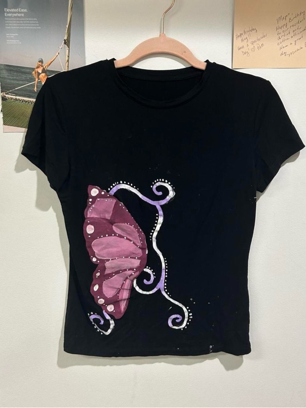 Black Women's Butterfly Graphic Tee in Purple and Pink